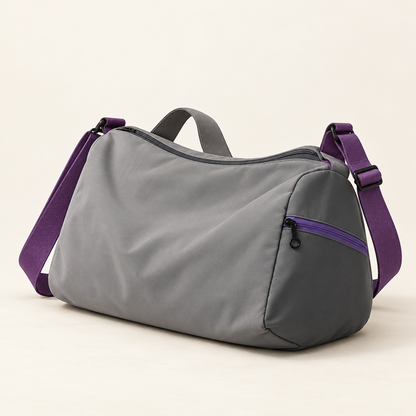 Sports Shoulder Bag — Gray & Purple — product view — product illustration