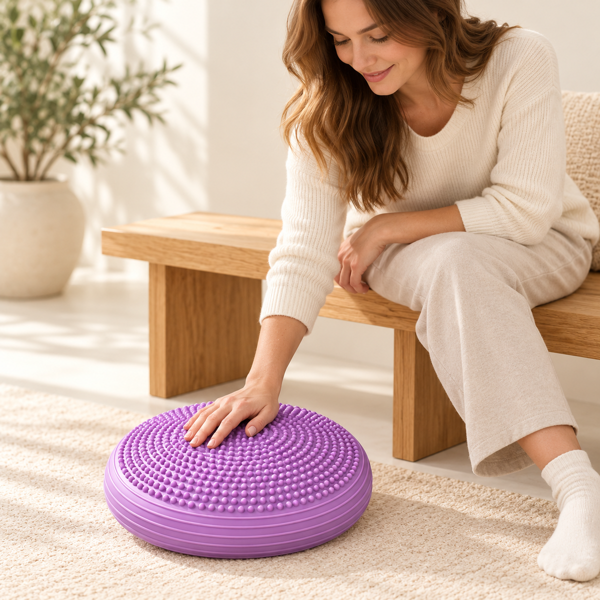 Textured Balance Disc — Lavender — styled scene — product illustration