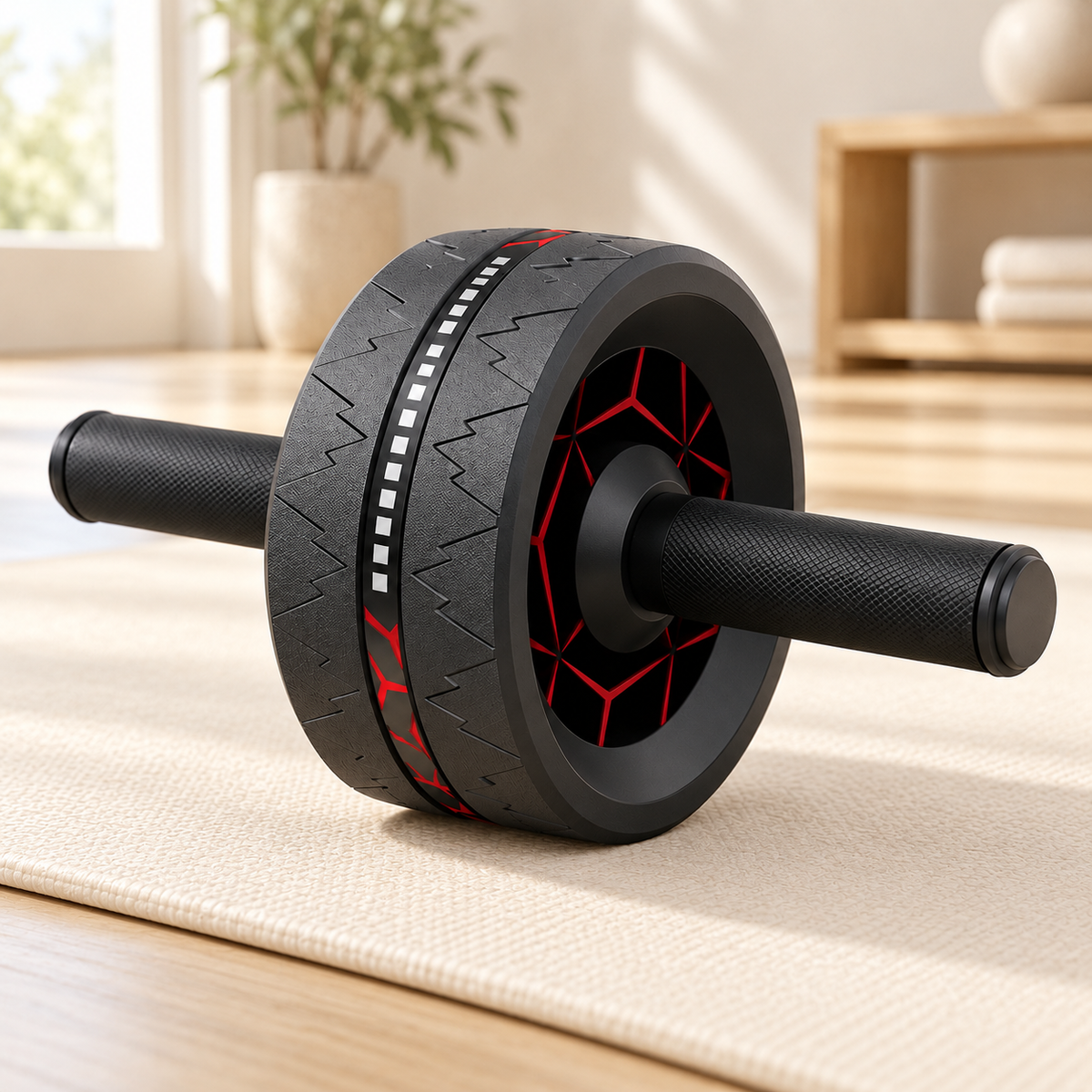 Ab Roller — Black & Red — styled scene — product illustration