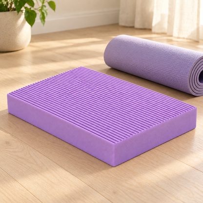 Ribbed Rectangular Balance Pad — Lavender — styled scene — product illustration