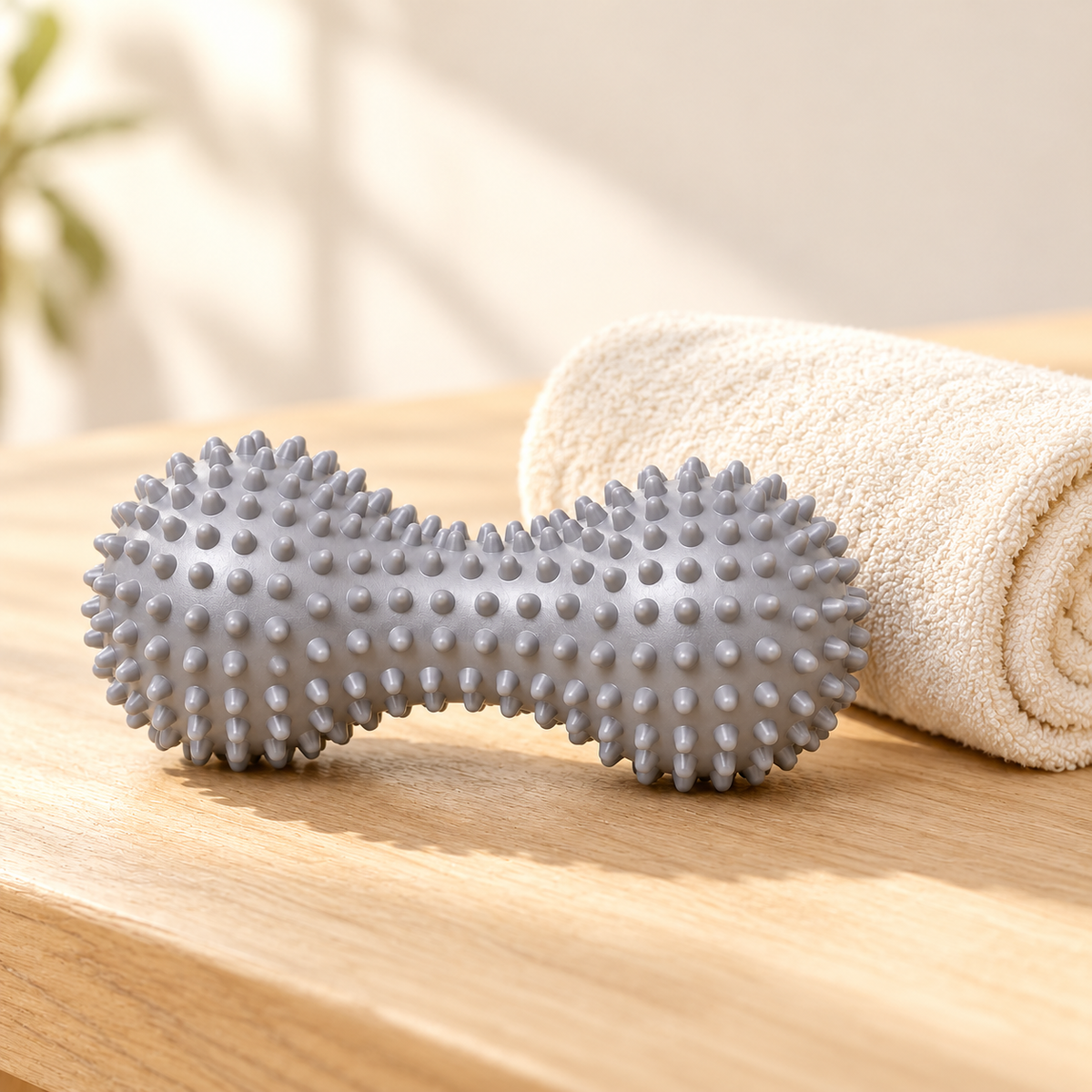 Peanut Massage Roller — Gray — styled scene — product illustration
