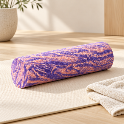 Marbled Foam Exercise Roller — Purple & Peach — styled scene — product illustration