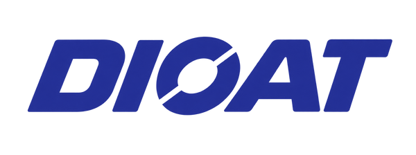 Dioat — cobalt oblique wordmark with split O